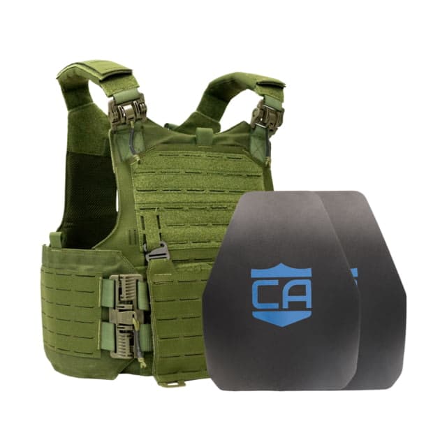 Caliber Armor AR550 w/ M.O.D. NIJ III+ Standard Complete Plate Carrier Package - Set of 2 Shooters OD Green n/Large
