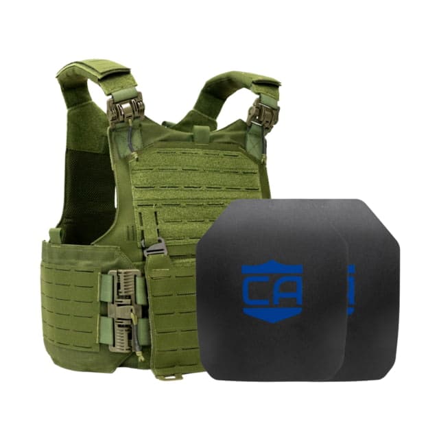 Caliber Armor AR550 w/ M.O.D. NIJ III+ Standard Complete Plate Carrier Package - Set of 2 SAPI OD Green /Large