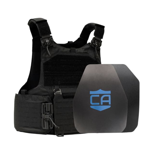 Caliber Armor AR550 w/ M.O.D. NIJ III+ Standard Complete Plate Carrier Package Shooters/SAPI Black 19-AR55Z