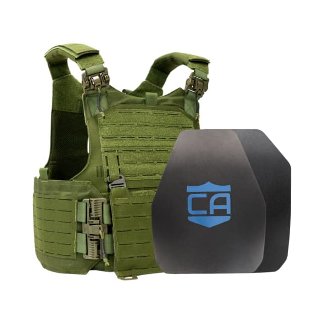 Caliber Armor AR550 w/ M.O.D. NIJ III+ Standard Complete Plate Carrier Package Shooters/SAPI OD Green 19-AR55O