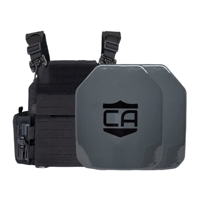 Caliber Armor AV2 NIJ III+/RF2 Recon Complete Plate Carrier Package - Set of 2 SAPI Black