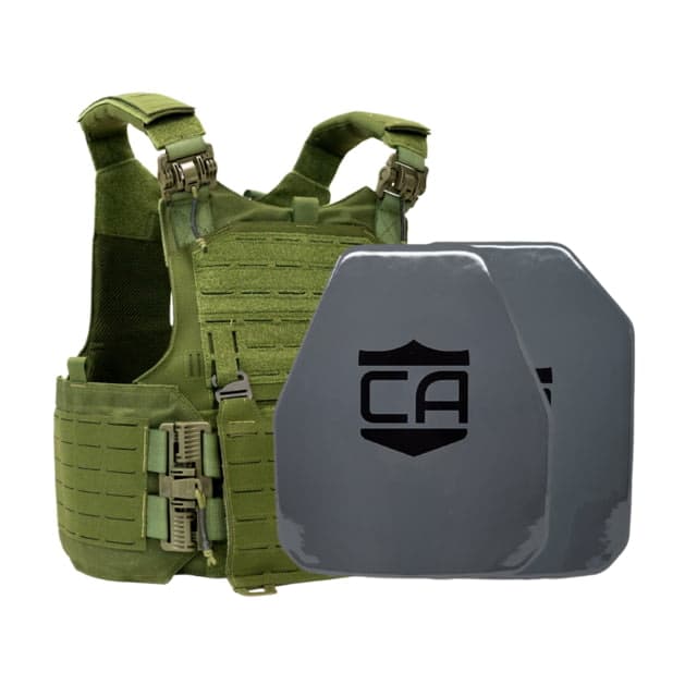 Caliber Armor AV2 Package NIJ III+/RF2 M.O.D. Complete Plate Carrier Package Shooters/SAPI OD Green