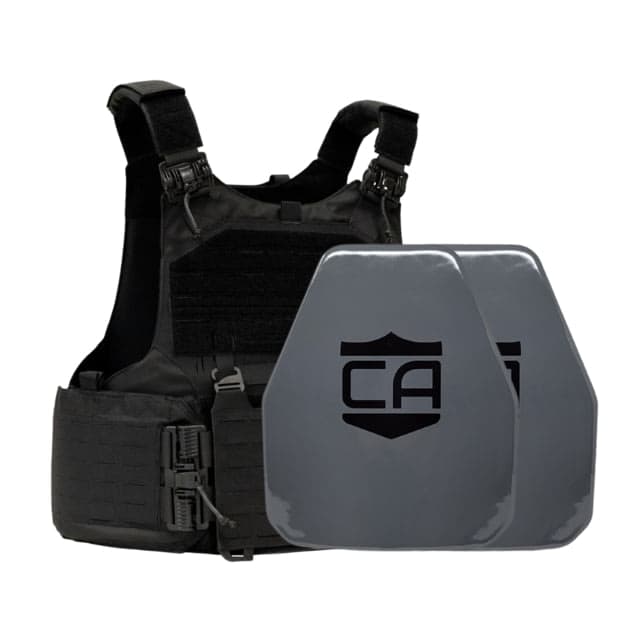 Caliber Armor AV2 Package - Set of 2 NIJ III+/RF2 M.O.D. Complete Plate Carrier Package - Set of 2 Shooters Black n/Large