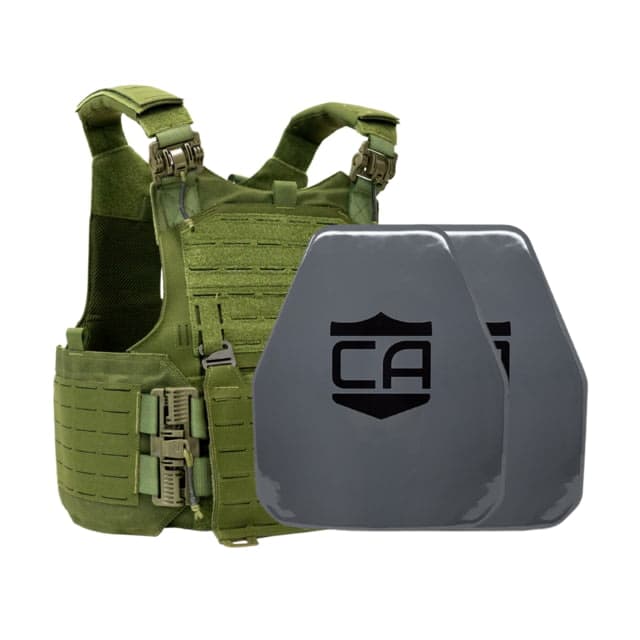 Caliber Armor AV2 Package - Set of 2 NIJ III+/RF2 M.O.D. Complete Plate Carrier Package - Set of 2 Shooters OD Green n/Medium