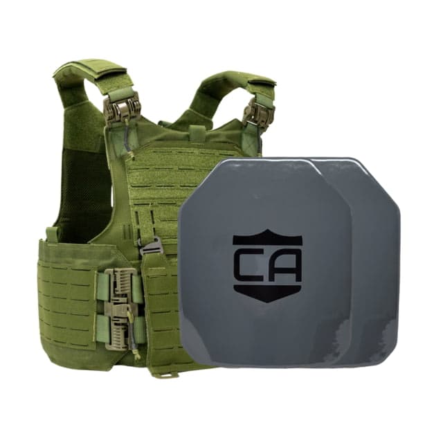 Caliber Armor AV2 Package - Set of 2 NIJ III+/RF2 M.O.D. Complete Plate Carrier Package - Set of 2 SAPI OD Green /Large