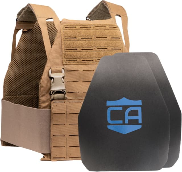 Caliber Armor Caliber AR550 DV8 - Level III+ Body Armor Complete Plate Carrier Package Shooters Cut Coyote Tan 11x14in