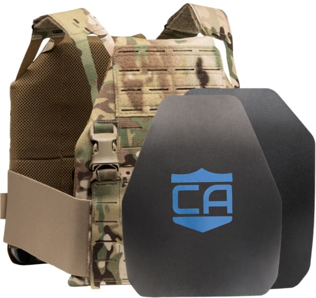 Caliber Armor Caliber AR550 DV8 - Level III+ Body Armor Complete Plate Carrier Package Shooter/SAPI Cut MultiCam 10x12in