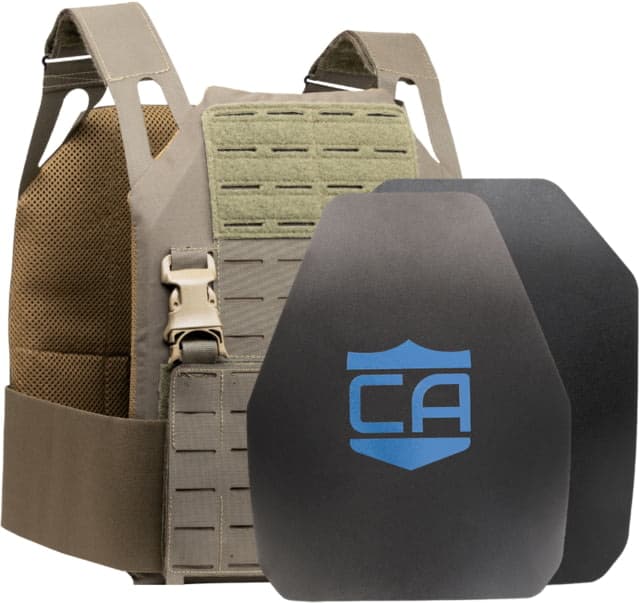 Caliber Armor Caliber AR550 DV8 - Level III+ Body Armor Complete Plate Carrier Package Shooter/SAPI Cut Ranger Green 10x12in