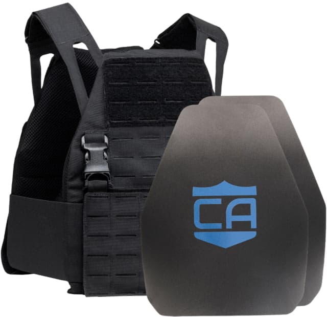 Caliber Armor Caliber AR550 DV8 - Level III+ Body Armor Complete Plate Carrier Package Shooters Cut Black 11x14in