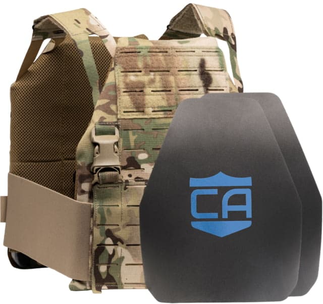 Caliber Armor Caliber AR550 DV8 - Level III+ Body Armor Complete Plate Carrier Package Shooters Cut MultiCam 11x14in