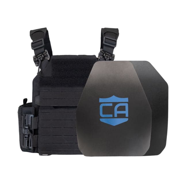 Caliber Armor AR550 NIJ III+ Recon Complete Plate Carrier Package Shooters/SAPI Black 19-AR550-TAC