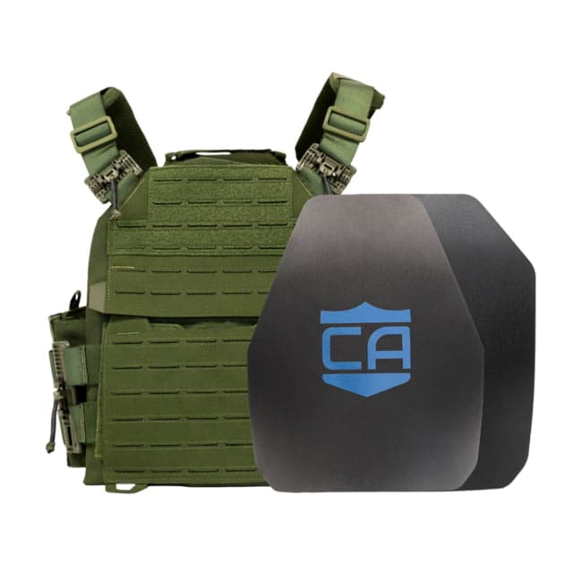 Caliber Armor AR550 NIJ III+ Recon Complete Plate Carrier Package Shooters/SAPI OD Green 19-AR550-T