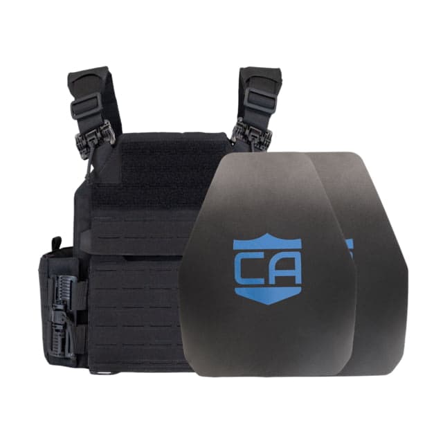 Caliber Armor AR550 NIJ III+ Recon Complete Plate Carrier Package - Set of 2 Shooters Black n