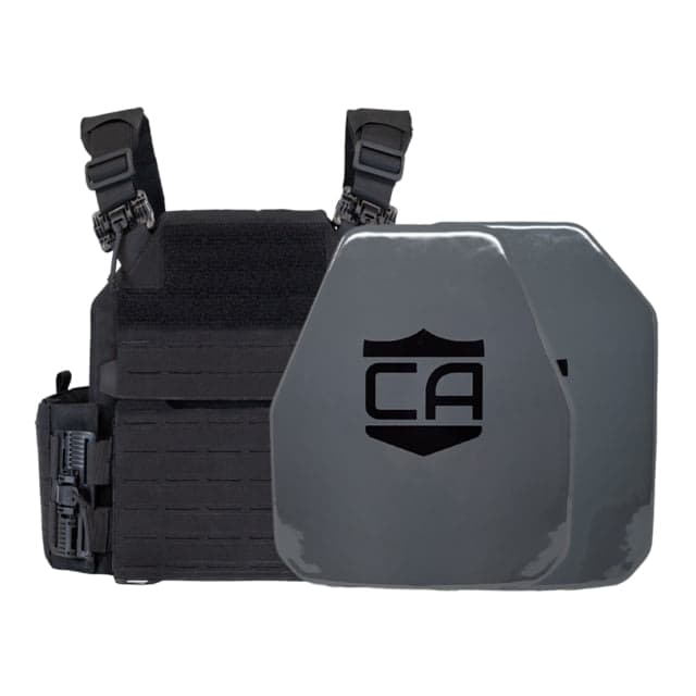 Caliber Armor AV2 NIJ III+/RF2 Recon Complete Plate Carrier Package Shooters/SAPI Black