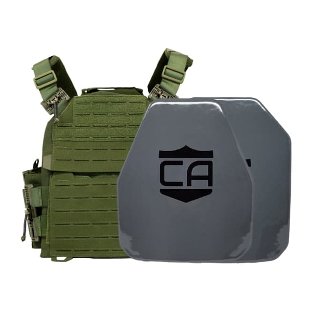 Caliber Armor AV2 NIJ III+/RF2 Recon Complete Plate Carrier Package Shooters/SAPI OD Green