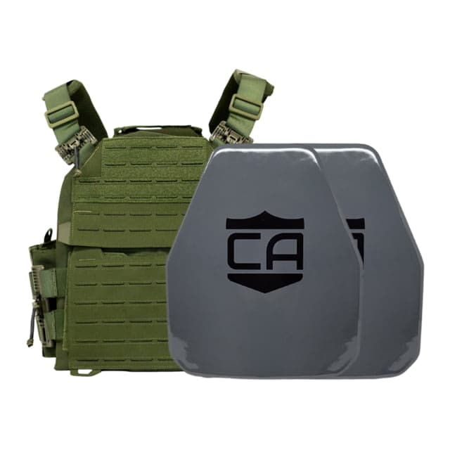 Caliber Armor AV2 NIJ III+/RF2 Recon Complete Plate Carrier Package - Set of 2 Shooters OD Green n