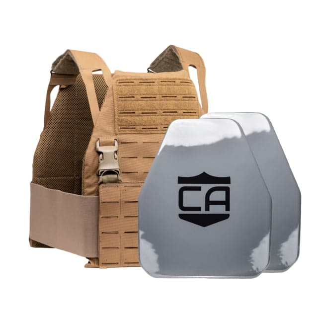 Caliber Armor Caliber AV2 DV8 RF2 Complete Plate Carrier Package Coyote Tan 11x14in