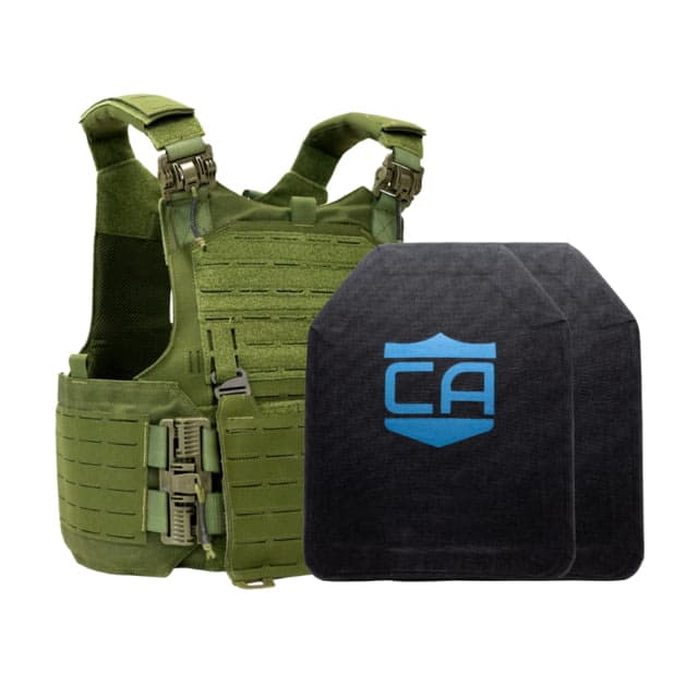 Caliber Armor Level IV w/M.O.D. Complete Plate Carrier Package - Set of 2 SAPI OD Green 9.5x12.5in/Medium