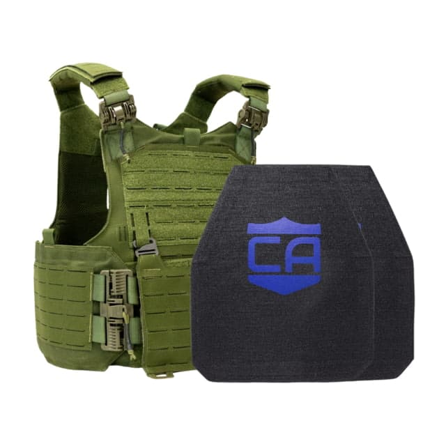 Caliber Armor Level IV w/M.O.D. Complete Plate Carrier Package - Set of 2 Shooters OD Green 10x12in/Small
