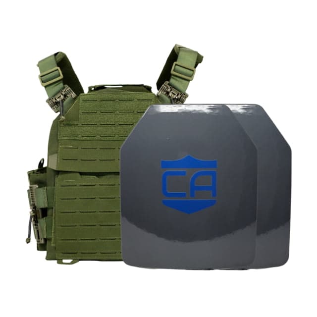 Caliber Armor CaliberHX Speed NIJ IIIA/HG2 Recon Complete Plate Carrier Package SAPI OD Green 10x12in/Medium