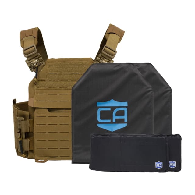 Caliber Armor CaliberX Soft IIIA/HG2 Recon Complete Plate Carrier Package - Side Panels Coyote Tan Medium