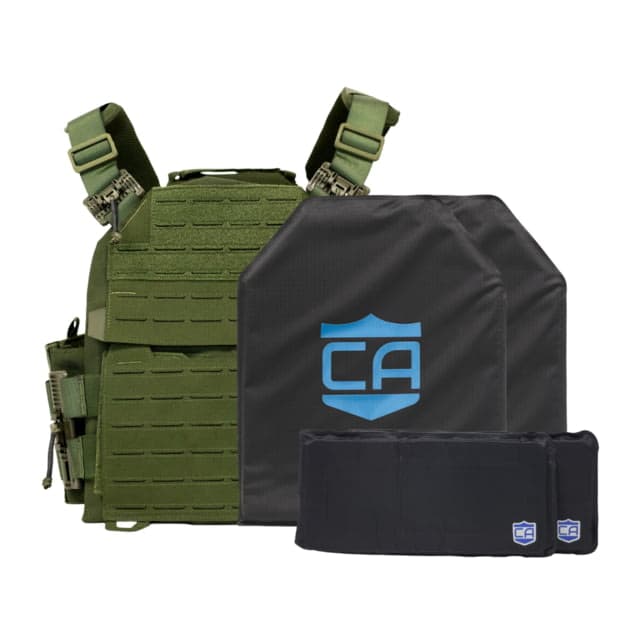 Caliber Armor CaliberX Soft IIIA/HG2 Recon Complete Plate Carrier Package - Side Panels OD Green Medium