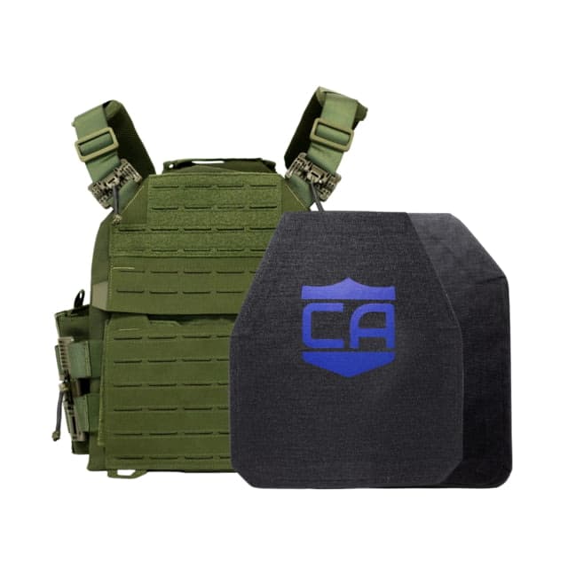 Caliber Armor UHMWPE Maritime NIJ III Recon Complete Plate Carrier Package Shooters/SAPI OD Green 10x12in/Medium