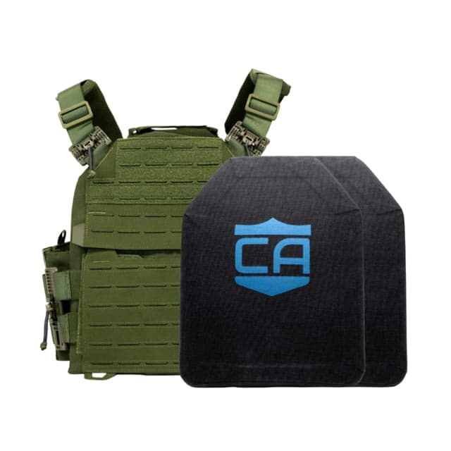 Caliber Armor Recon NIJ IV Complete Plate Carrier Package - Set of 2 SAPI OD Green 9.5x12.5in/Medium