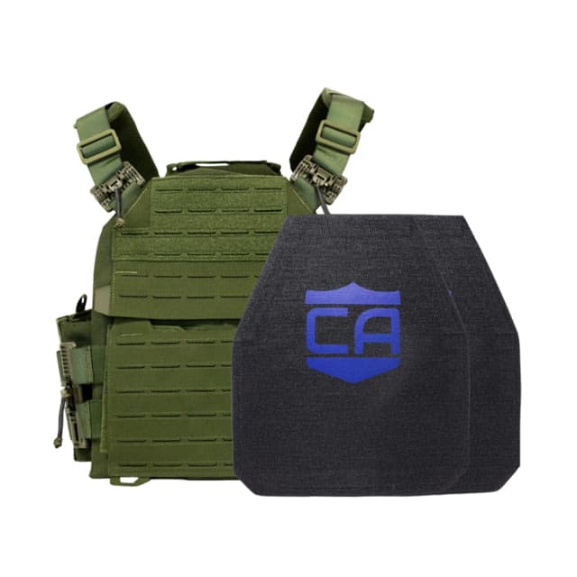 Caliber Armor Recon NIJ IV Complete Plate Carrier Package - Set of 2 Shooters OD Green 10x12in/Medium