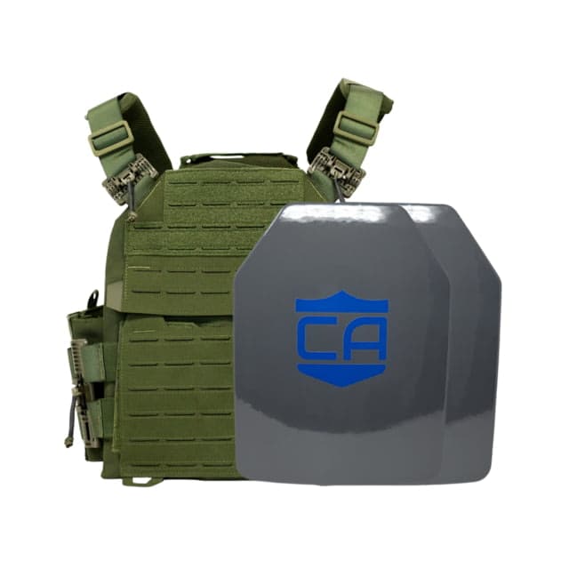 Caliber Armor UHMWPE Maritime NIJ III Recon Complete Plate Carrier Package - Set of 2 SAPI OD Green Medium