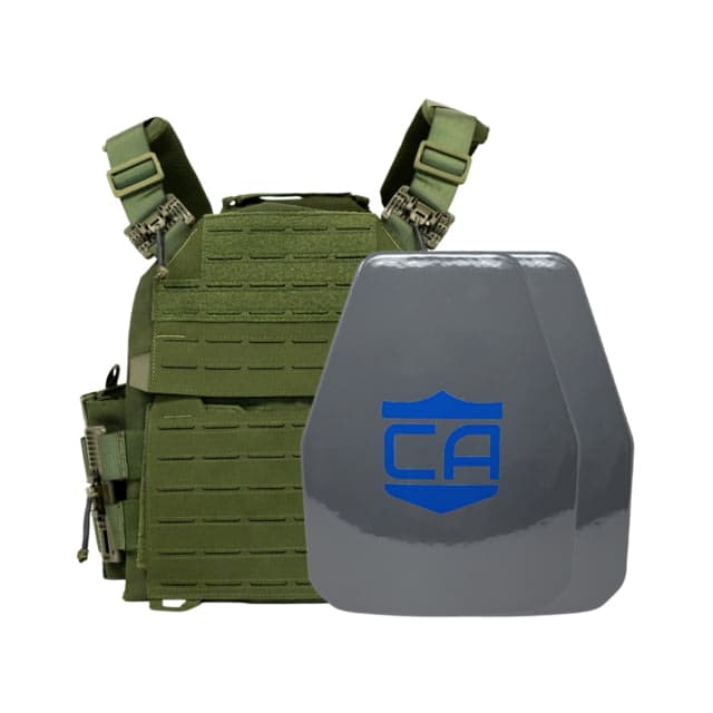Caliber Armor UHMWPE Maritime NIJ III Recon Complete Plate Carrier Package - Set of 2 Shooters OD Green Medium