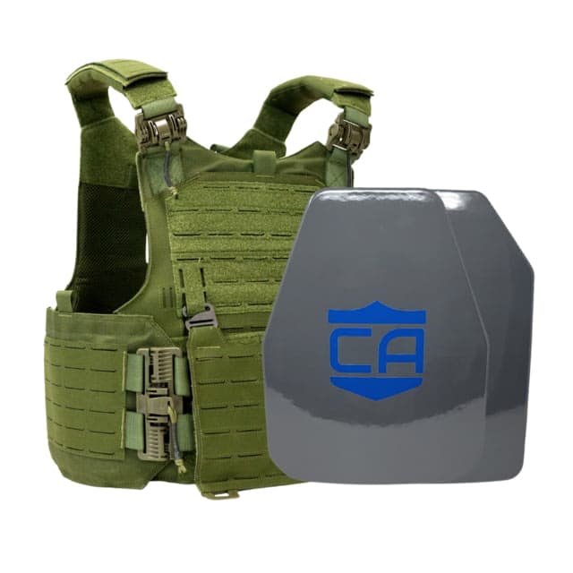 Caliber Armor UHMWPE Maritime NIJ III w/ M.O.D. Complete Plate Carrier Package Shooters/SAPI OD Green 9.5x12.5in/Medium