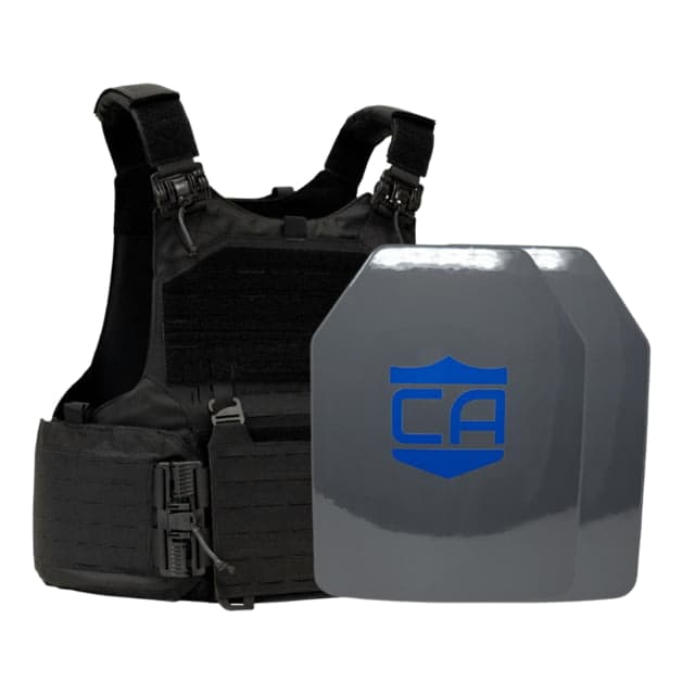 Caliber Armor UHMWPE Maritime NIJ III w/ M.O.D. Complete Plate Carrier Package - Set of 2 SAPI Black 9.5x12.5in/Large