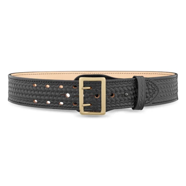 DutyMan 2-1/4inch Basketweave Leather Sam Brown 2 Row Stitch Duty Belt With Gold Buckle