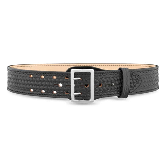 DutyMan 2-1/4inch Basketweave Leather Sam Brown 2 Row Stitch Duty Belt With Nickel Buckle