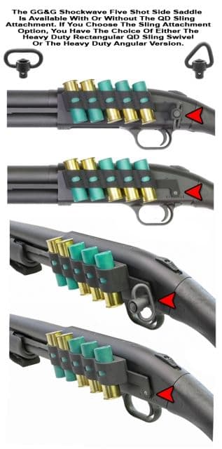 GG&G Mossberg 590 Shockwave Side Saddle Shell Holder 5-Shot w/ The QD Sling Attachment And Angular QD Swivel Black