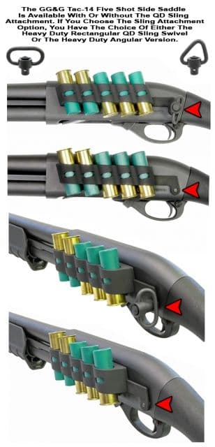 GG&G Remington Tac-14 Side Saddle Shell Holder 5-Shot w/ The QD Sling Attachment And Rectangular QD Swivel Black