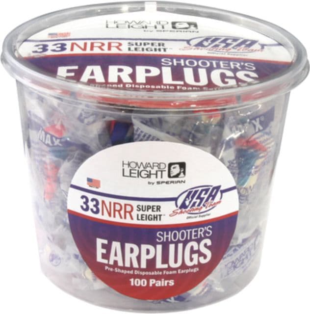 Howard Leight USA Shooters 100 Pair Tub Earplugs Individually Wrapped - CS