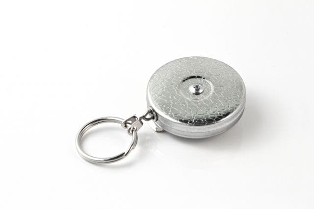 Key-Bak 5 Retractable Reel w/ 24in Stainless Steel Chain Chrome Front Steel Belt Clip Split Ring