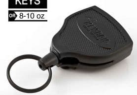 Key-Bak S48-K Locking Retractable Reel 48in Kevlar Cord Polycarbonate Case Steel Belt Clip 8oz Retraction Oversized Split Ring Black