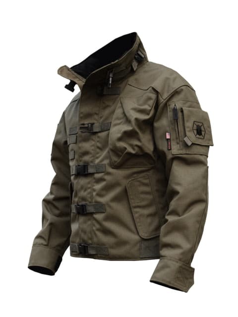 KITANICA Mark I Tactical Jacket - Mens 1000D CORDURA Fabric 8 Pockets Emergency Drag Strap MOLLE Webbing Universal Flashlight Mount Ranger Green 2XL