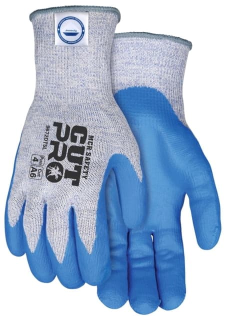 Mcr Safety Cut Pro 10 Gauge Dyneema Diamond Technology/Steel Shell Cut Resistant Work Gloves Nitrile Foam Coated Palm And Fingertips Blue/Blue Medium