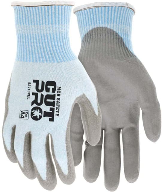 Mcr Safety Cut Pro 13-Gauge Hypermax Cut Resistant Work Gloves W/Pu Coated Palm & Fingertipslight Blue/Gray 2xl