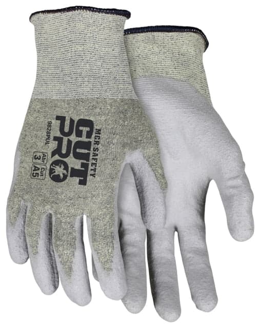 Mcr Safety Cut Pro 18 Gauge Arx Aramid Shell Cut Abrasion And Puncture Resistant Work Gloves Pu Coated Palm And Fingertips Gray/Green Medium
