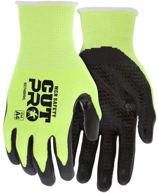 Mcr Safety Cut Pro 18-Gauge Hypermax Hi Vis Cut Resistant Work Gloves W/Nitrile Micro Dotted Palm Lime/Black Medium
