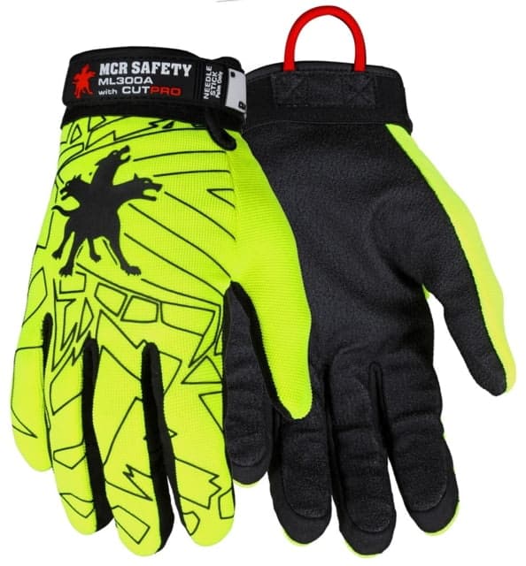 Mcr Safety Cut Pro Mechanics Cut And Puncture Resistant Work Gloves Synthetic Leather Palm And Fingers Palm Lined With Alycore Black/Hi-Vis Lime