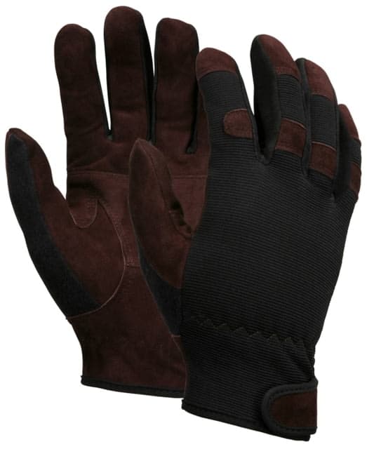 Mcr Safety Hyperfit Mechanics Work Gloves Synthetic Leather Palm Reflective Logo On Back Super Stretch Knuckle Fabric Brown Medium