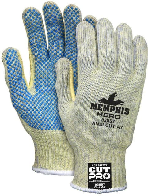 Mcr Safety Cut Pro Hero Technology 7-Gauge Regular Weight Pvc Palm Dotted Cut Resistant Work Gloves Small