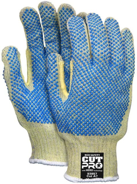 Mcr Safety Cut Pro Hero Technology 7-Gauge Regular Weight Pvc Dotted Back & Palm Cut Resistant Work Gloves Extra Small