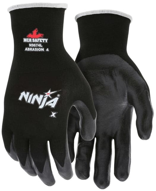 Mcr Safety Ninja X Work Gloves 15 Gauge Nylon/Lycra Blended Shell Bi-Polymer Coated Palm And Fingertips Black Small
